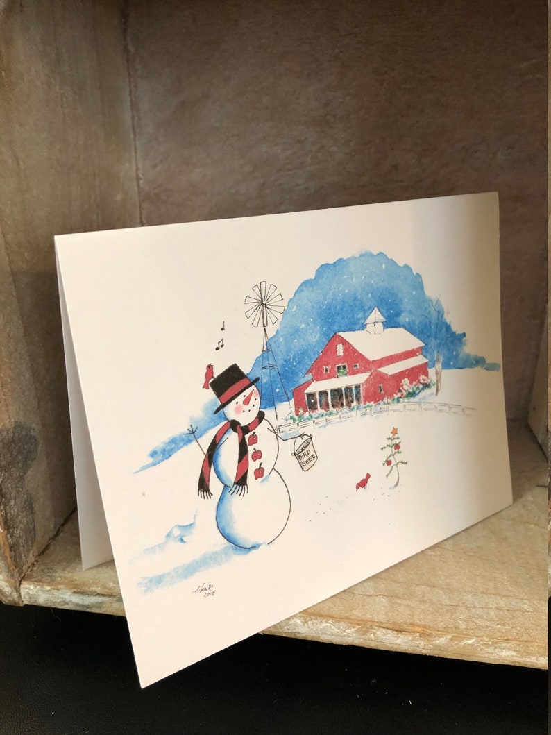 Red Barn Christmas Note Cards