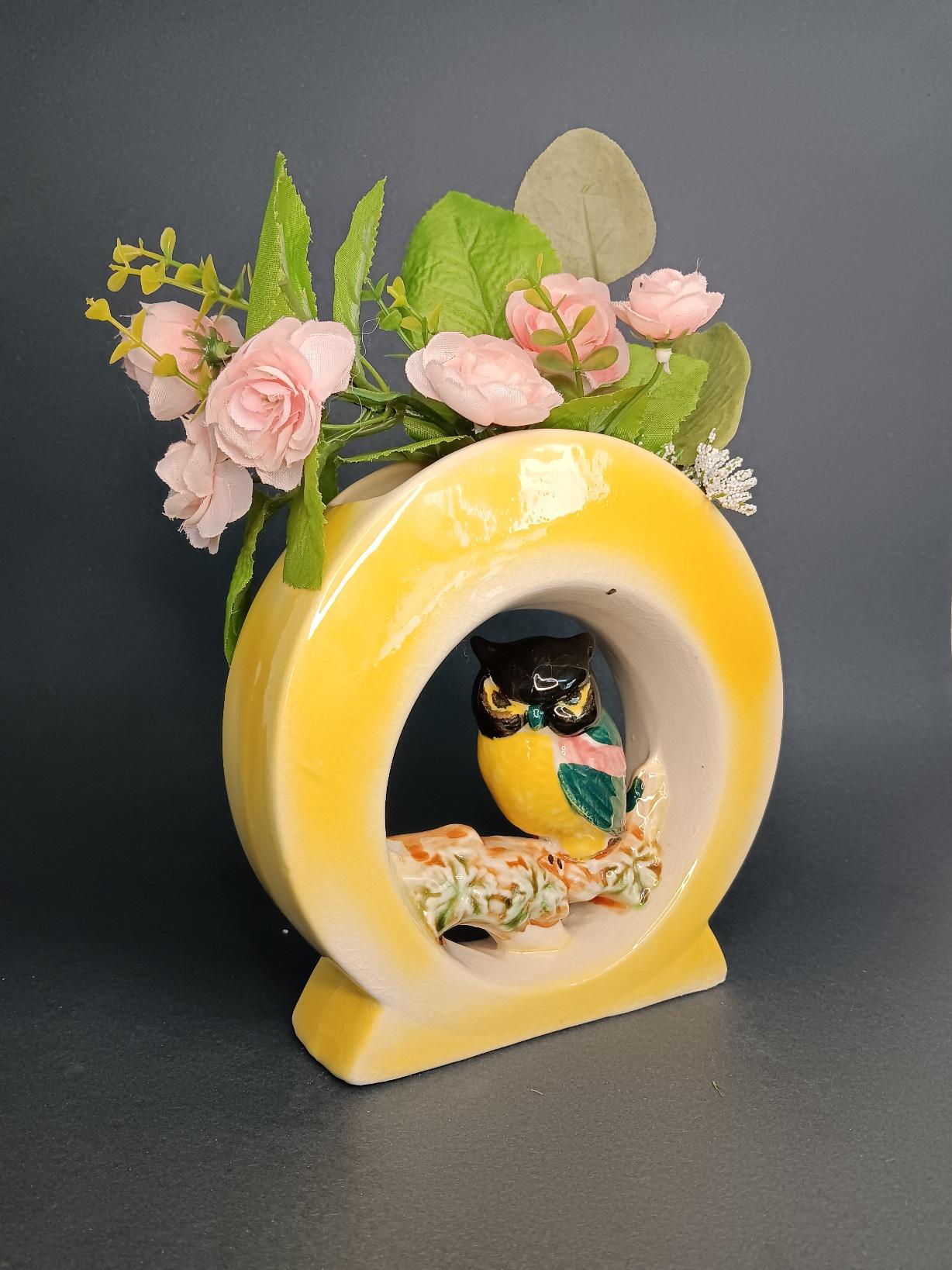 Yellow Owl Planter, 1950s Kitsch, Rare