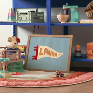 Decorazione murale con gagliardetto personalizzato con nome - Decorazione pastello per cameretta bambini - Stampabile per cameretta neonati - Stampabile con striscione personalizzato