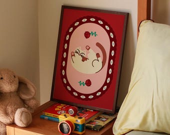 Upside Down Cat Art Print: Mid-Century Modern Nursery Decor