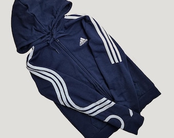 Sudadera con capucha y cremallera Adidas reciclada a medida – Ropa deportiva urbana distorsionada Azul marino XS