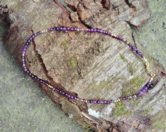 Handmade Purple Amethyst Beaded Necklace – Minimalist Gemstone Jewelry