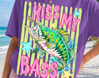Kiss My Bass png, grappige vissensublimatie png, preppy basvis penseelstreek png, schattig shirt Fishing Mama png, digitale download