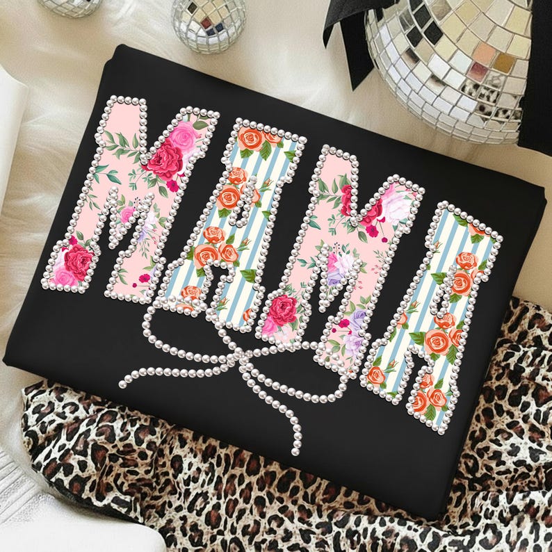 Floral Mama Png, Mothers Day Png, Pearl Mama Png, Grandmillennial Mama Png, Rose Floral Mama Png, Coquette Bow Png, Digital Download image 1