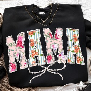 Floral Mama Png, Mothers Day Png, Pearl Mama Png, Grandmillennial Mama Png, Rose Floral Mama Png, Coquette Bow Png, Digital Download image 3