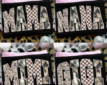 Paquete PNG de Mama Nana Mimi Gigi, PNG de letras de perlas para abuela, PNG de mamá a cuadros de camuflaje, Paquete PNG del Día de la Madre, Sublimación de abuela, Descarga digital