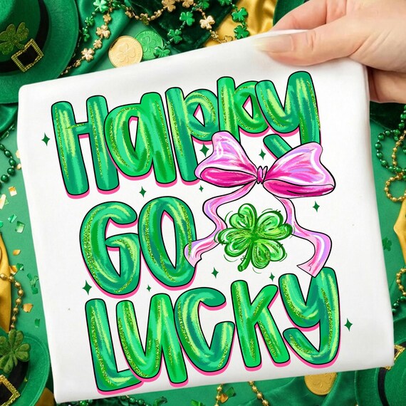Happy Go Lucky Png, St Patricks Day Png, Lucky Png, Shamrock Png, Coquette Png, St Pattys Design, Brushstroke St Patricks Png, Trendy Png
