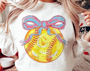 Glitter Softball Coquette Png, Game Day Softball Png, Softball Bow Png, Softball Mama Png, Softball Mom Png, Brushstroke Softball Png