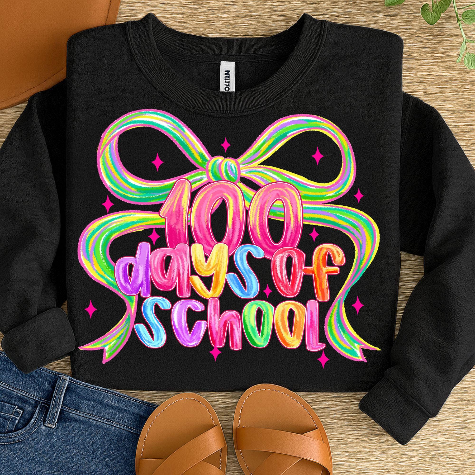 100 days of school pink pencil bow tee