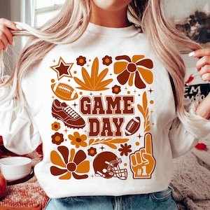 Game Day Retro Football Png, Boho Floral Png, Football Mama Png, Touchdown Season Png, Sublimation Design Png, Coquette Football Png Design