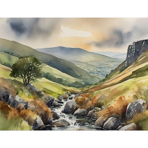 Wicklow Mountains Art Print, Ireland Landscape Painting, Watercolor Countryside Wall Art, Wicklow Travel Poster, Ireland Home Decor Gift