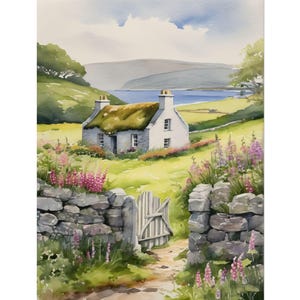 Irish Cottage Watercolor Art Print, Connemara Landscape Painting, County Mayo Wall Art, Ireland Lake Decor, Irish Countryside Poster