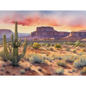 New Mexico Mountains Watercolor Painting, Sunset Landscape Wall Art, Albuquerque New Mexico Art Print, Mountain Giclée Poster