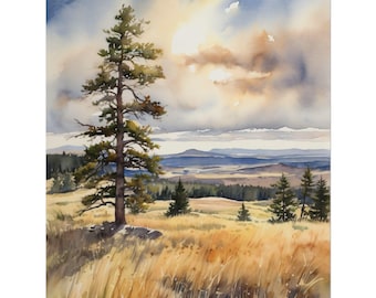 Custer State Park Art Print, South Dakota Landscape Watercolor, Pine Tree Wall Art, Mountain Nature Decor, Prairie Valley Poster