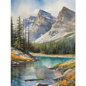 Banff National Park Watercolor Print – Canada Landscape Painting, Moraine Lake Wall Art, Rocky Mountains Poster, Alberta Travel Decor