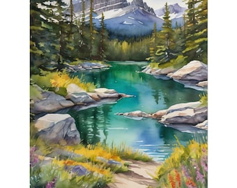 Banff National Park Watercolor Print – Canada Landscape Painting, Moraine Lake Wall Art, Rocky Mountains Poster, Alberta Travel Decor