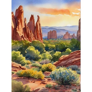 Garden of the Gods Watercolor Art Print – Colorado Red Rocks Painting, Mountain Landscape Wall Art, Nature Travel Poster, Colorado Decor