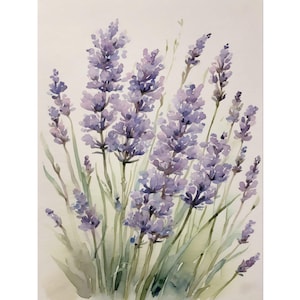 Lavender Watercolor Painting, French Countryside Floral Art Print, Provence Botanical Wall Art, Purple Flower Decor, Farmhouse Wall Poster