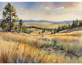 Custer State Park Art Print, South Dakota Landscape Watercolor, Pine Tree Wall Art, Mountain Nature Decor, Prairie Valley Poster