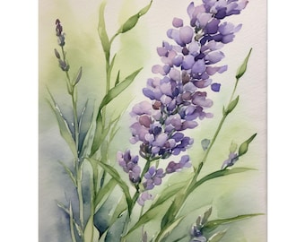 Lavender Watercolor Painting, French Countryside Floral Art Print, Provence Botanical Wall Art, Purple Flower Decor, Farmhouse Wall Poster