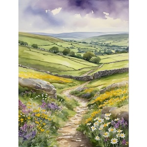 Yorkshire Dales Watercolor Art Print – English Countryside Landscape, National Park Painting, Rustic Wall Decor, UK Travel Poster