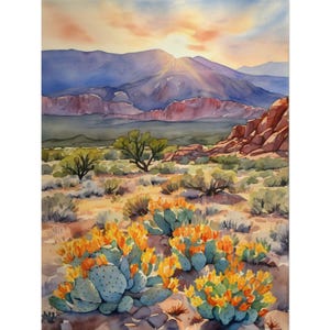 New Mexico Mountains Watercolor Painting, Sunset Landscape Wall Art, Albuquerque New Mexico Art Print, Mountain Giclée Poster
