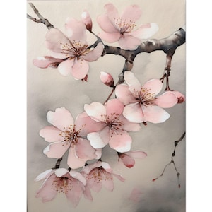 Cherry Blossom Art Print, Sakura Watercolor Painting, Spring Floral Wall Art, Blooming Cherry Tree Decor, Japanese Flowering Tree Poster