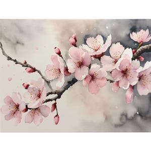 Cherry Blossom Art Print, Sakura Watercolor Painting, Spring Floral Wall Art, Blooming Cherry Tree Decor, Japanese Flowering Tree Poster