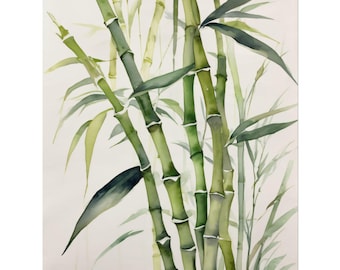 Bamboo Watercolor Painting, Bamboo Tree Art Print, Minimalist Wall Art, Nature Art Poster, Zen Home Decor, Botanical Wall Art Decor