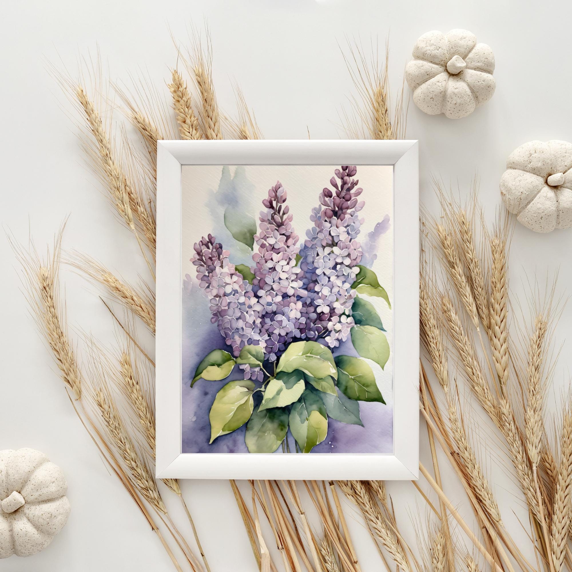 Lilac Painting Watercolor Art Print, Purple Flowers Botanical Wall Art ...