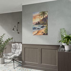 Maui Hawaii Watercolor Art Print, Tropical Beach Wall Decor, Hawaiian Seascape Painting, Palm Tree Landscape Poster, Coastal Sunset Print image 7