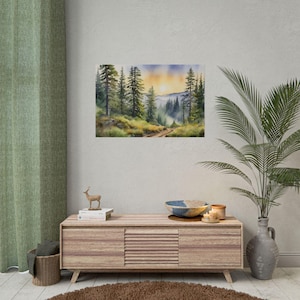 Idaho Forest Painting, Pine Watercolor Art Print, Misty Landscape Wall Art, Evergreen Trees Artwork, National Park Art, Nature Wall Decor afbeelding 3