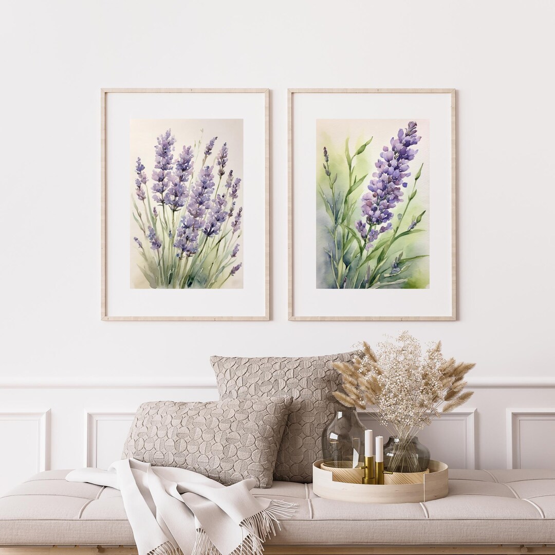 Watercolor Lavender Set of 2 Art Prints, Spring Floral Painting, Purple ...