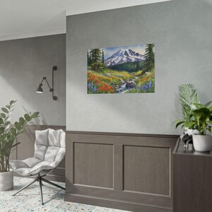 Mount Rainier Watercolor Art Print – National Park Landscape, River Mountain Painting, Washington Wall Decor, Wildflower Travel Poster, image 5