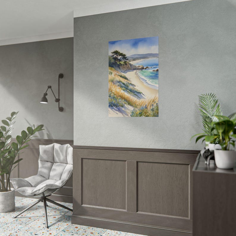 Carmel Beach Art Print, California Coast Landscape Painting, Pebble Beach Wall Art, Big Sur Watercolor, Coastal Decor, Travel Poster Bild 7