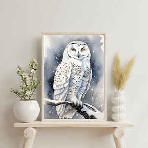 Snowy Owl Watercolor Painting, Winter Bird Art Print, Wild Animal Wall ...