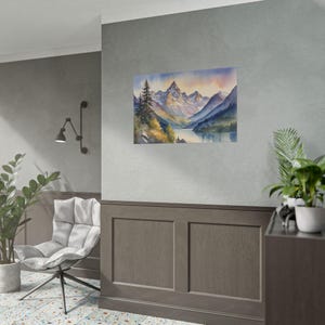 Watercolor Swiss Alps Print – Switzerland Mountain Lake Painting, Scenic Pine Landscape Poster, European Travel Art, Alpine Wall Decor image 5
