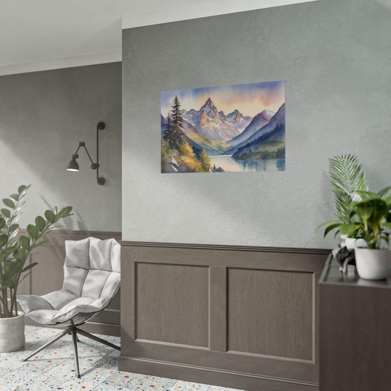 Watercolor Swiss Alps Print – Switzerland Mountain Lake Painting, Scenic Pine Landscape Poster, European Travel Art, Alpine Wall Decor image 5
