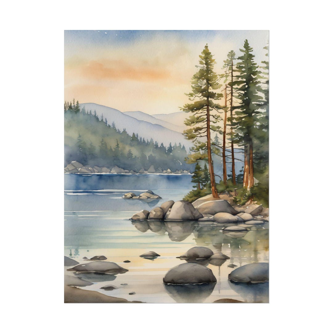 Lake Tahoe Watercolor Art Print – Sierra Nevada Landscape, California ...