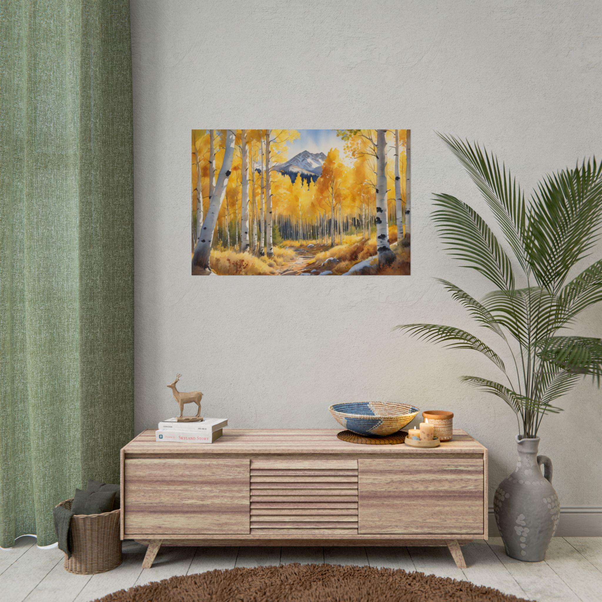 Golden Aspen Birch Tree Watercolor Art Print, Colorado Autumn Forest ...