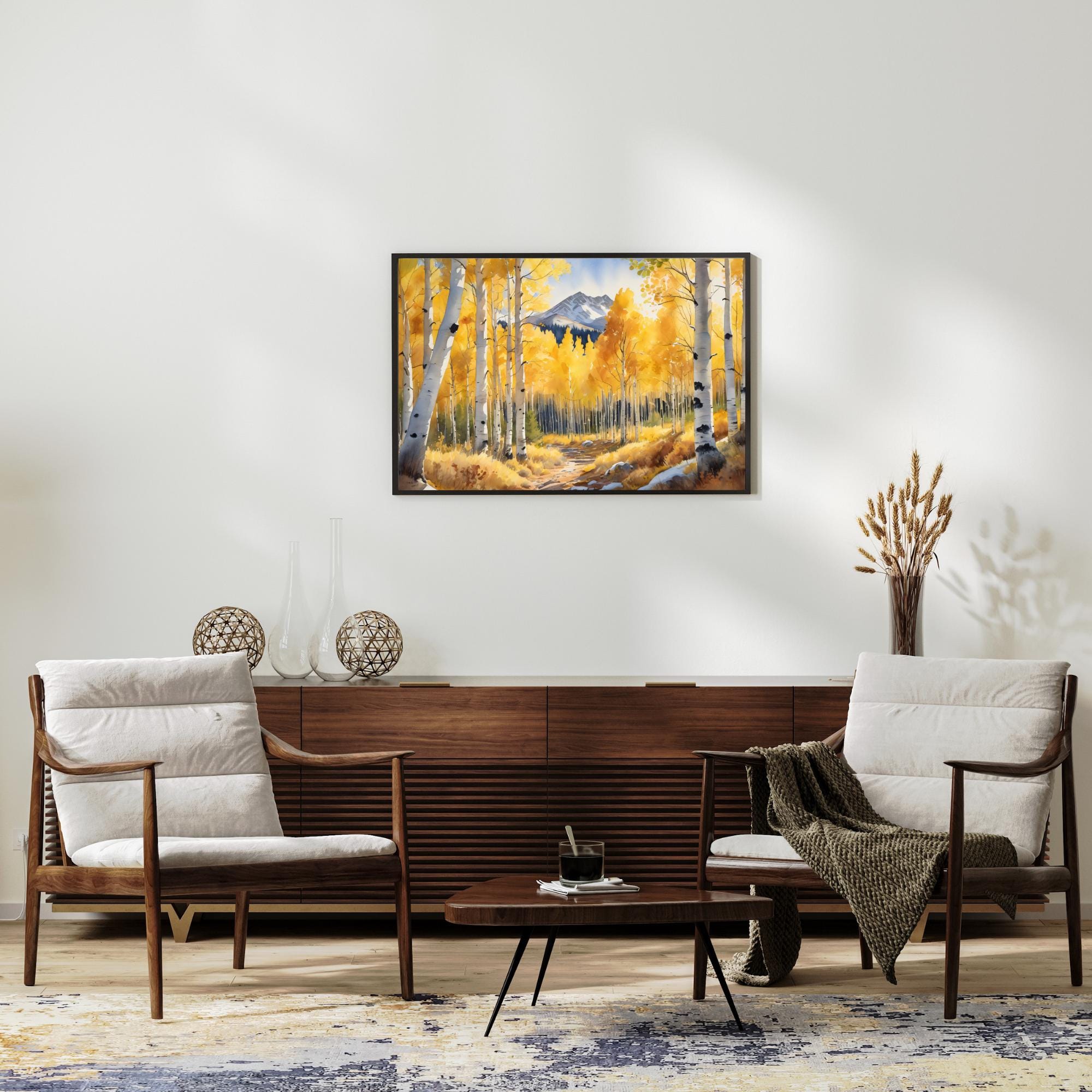 Golden Aspen Birch Tree Watercolor Art Print, Colorado Autumn Forest ...