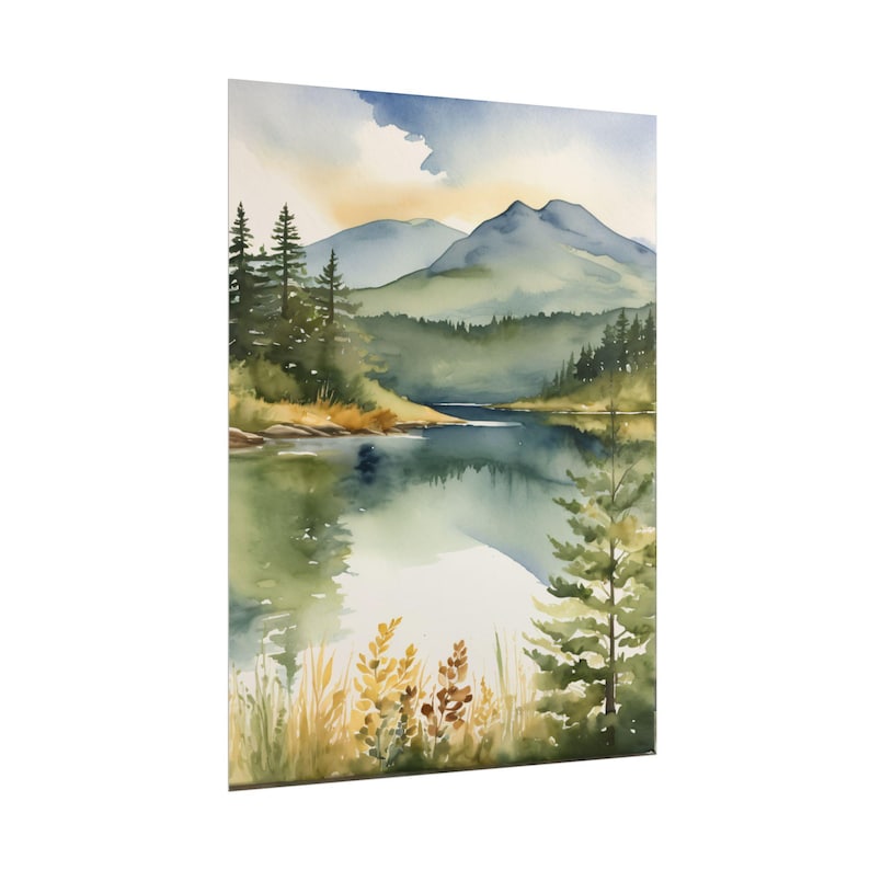 Adirondack Mountains Painting, Scenic Lake Reflection Print, New York Forest Watercolor Landscape Wall Decor, Serene Autumn Wall Art afbeelding 4