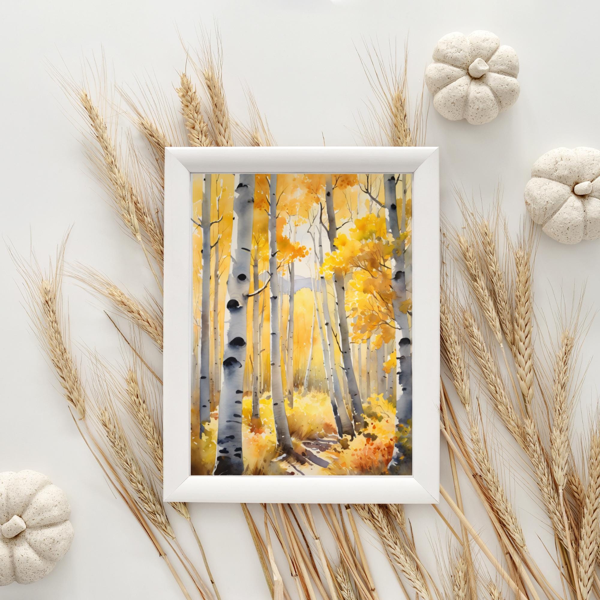 Golden Aspen Birch Tree Watercolor Art Print, Colorado Autumn Forest ...