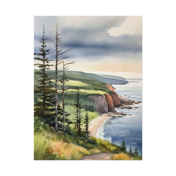 Cape Breton Wall Art, Nova Scotia Landscape Print, Cabot Trail Pine Painting, Skyline Trail Decor, Canada Travel Poster, Maritime Gift