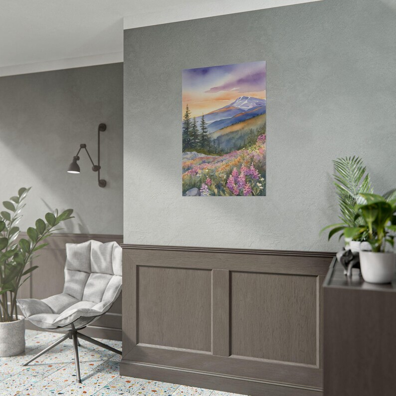 Mount Washington Watercolor Painting, Pine Forest Mountain, Travel-Inspired Wall Art, Wildflowers Print, New Hampshire Landscape Art Decor image 7