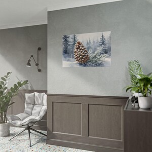 Pine Cone and Branch Watercolor Art Print, Evergreen Tree Wall Decor, Snowy Forest Painting, Winter Nature Print, Christmas Cabin Wall Art image 5