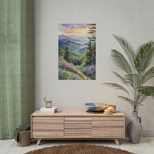 Smoky Mountains Painting – Spring Wildflowers Watercolor Art Print, Appalachian Landscape Poster, Mountain Forest Wall Art Decor imagem 3