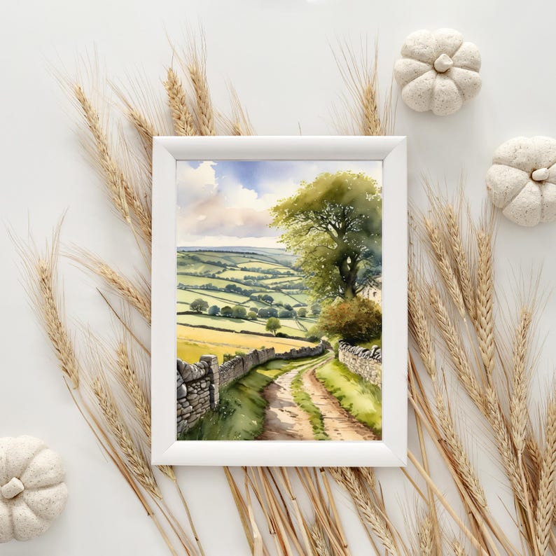 Cotswold Watercolor Art Print, English Countryside Wall Art, Rural ...