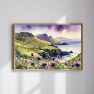 Thistle Watercolor Painting – Scottish Landscape Art Print, Isle of Skye Poster, Scottish Highlands Flowers Wall Decor, Scotland Wall Art bild 4