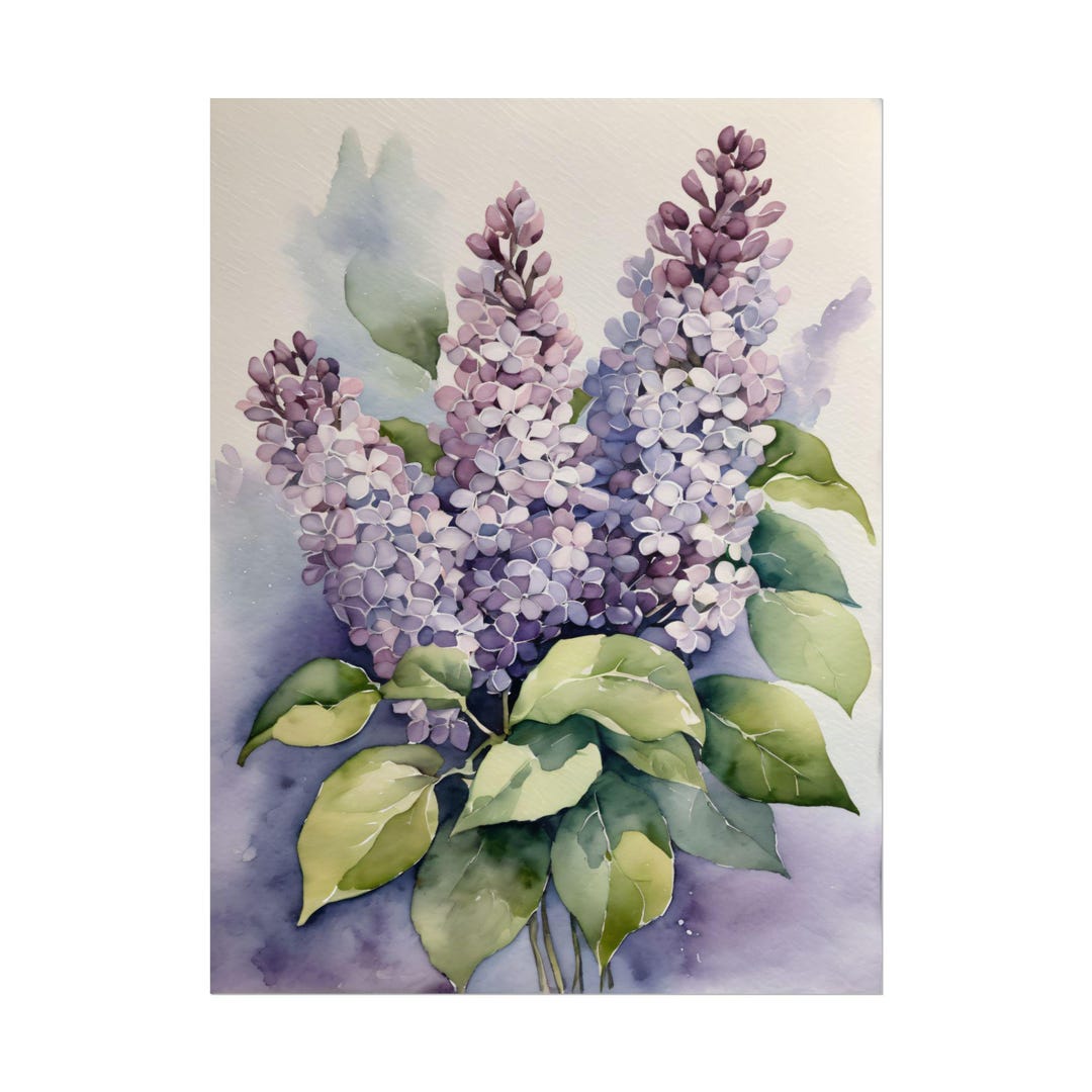 Lilac Painting Watercolor Art Print, Purple Flowers Botanical Wall Art ...